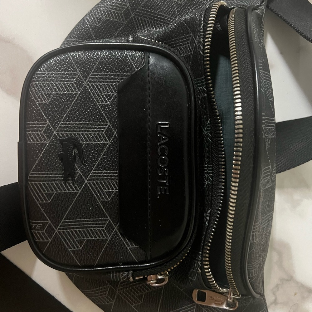 Lacoste Black Belt Bag with Geometric Design